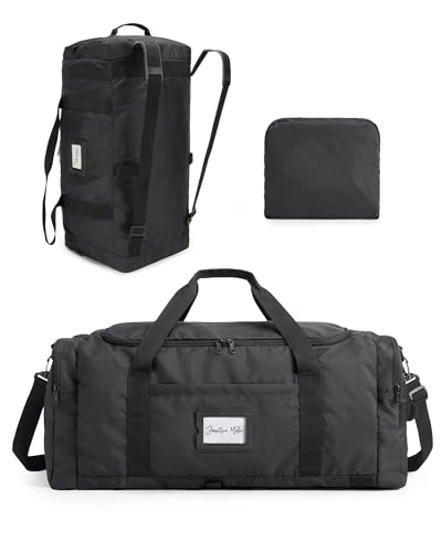 BAGSAMRT 85L Foldable Duffle Bag, Travel Backpack, Black