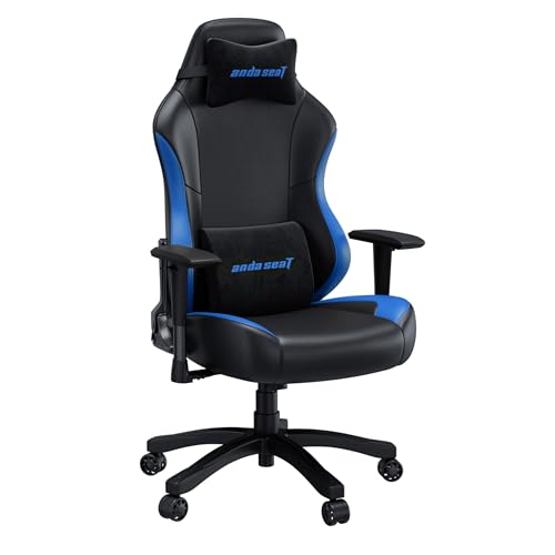 Anda Seat Luna Large Gaming Chair for Adults - Ergonomic Reclining Video Game Chairs, PVC Leather Computer Home Office Chair, Heavy Duty Neck & Back Lumbar Support - Black/Blue Folding Recliner Seat