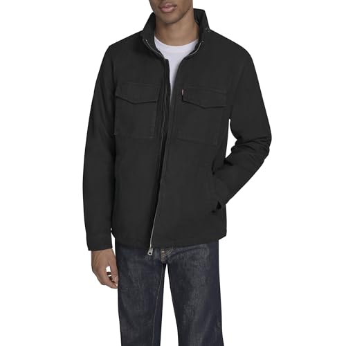 Levi's Men's Stand Collar Cotton Military Jacket with Hidden Hood, Black, XX-Large - image 1
