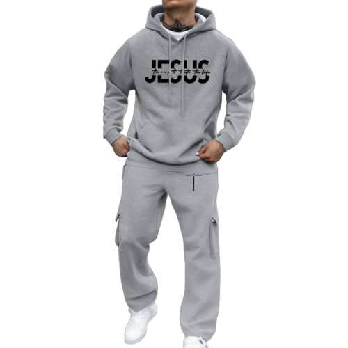 Survêtement homme gris en coton avec sweat à capuche et jogging coupe confort taille M