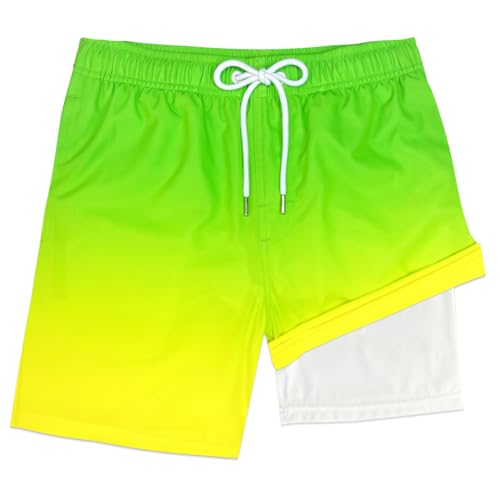 Image of Boys Swim Trunks with Boxer Brief Liner Compression Anti Chafe Swimming Shorts Stretchy UPF Quick Dry Swimsuit