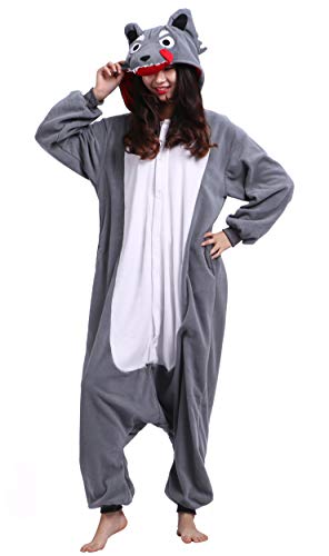 Kigurumi adulte loup gris pyjama combinaison pour soirées d'hiver