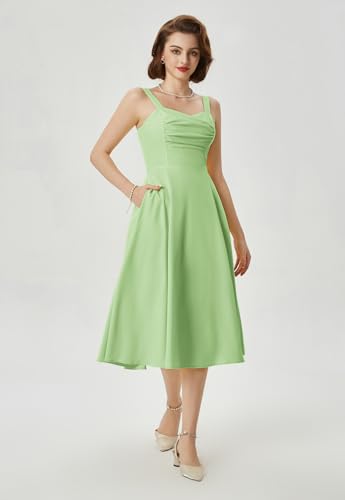 Women 50s Style Dress Elegant Sleeveless Vintage Wedding Guest Formal Dress Light Green S - Image 3