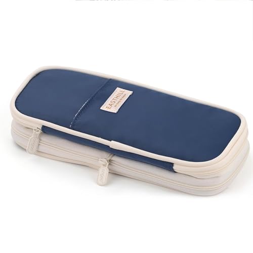 Image of EASTHILL Canvas Big Capacity Pencil Pen Case Office College School Large Storage High Capacity Bag Pouch Holder Box Organizer Dark Blue