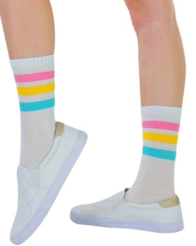 Image of ToBeInStyle Women's Acrylic Ankle Hi With Double Stripe Top Crew Fun Athletic Socks