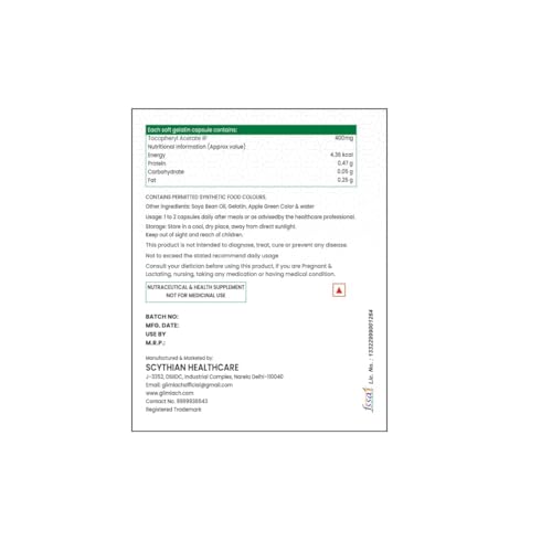 GLIMLACH Vitamin E Capsule for Glowing Face, Skin and Hair Nutrition, Vitamin E Capsule Pack with Nutrient-Rich Formulation for Face Care, Skin Care and Hair Care (15 Capsules Each) (7)