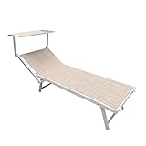 Lettino Prendisole Professionale Pieghevole e Impilabile con Parasole Regolabile, Schienale Reclinabile 2 Posizioni, Struttura in Alluminio, Tessuto Impermeabile UV Resistente, Portata 110 Kg - Beige