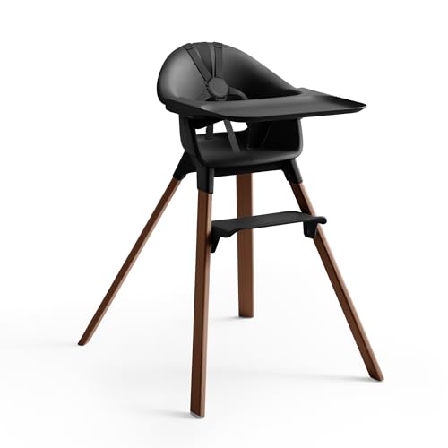 Image of Stokke Clikk High Chair, Black/Warm Brown - All-in-One High Chair with Tray + Harness - Light, Durable & Travel Friendly - Ergonomic with Adjustable Features - Best for 6-36 Months or Up to 33 lbs