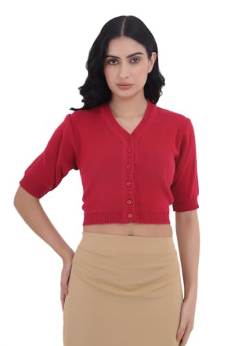 Image of Women Winter Wear V-Neck Half Sleeves Regular Fit Woollen Blouse