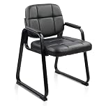 CLATINA Guest Waiting Reception Chair with Bonded Leather Thick Cushion and Padded Arm Rest, Sled Base Stationary Desk Chairs for Office Home Conference Meeting Lobby Hall Side Break Room, Black