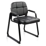CLATINA Guest Waiting Reception Chair with Bonded Leather Thick Cushion and Padded Arm Rest, Sled Base Stationary Desk Chairs for Office Home Conference Meeting Lobby Hall Side Break Room, Black
