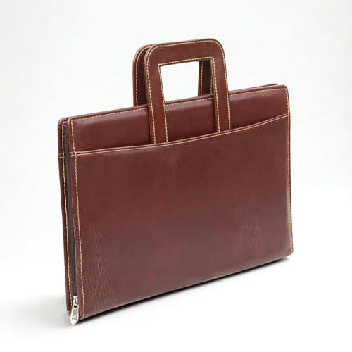 Image of STREPE ZK Brown, Leather File Organizer Bag with Handle, Zipper Portfolio Folder for Documents, Certificates, Cards & Tablet, Office Business Travel Case for Men & Women