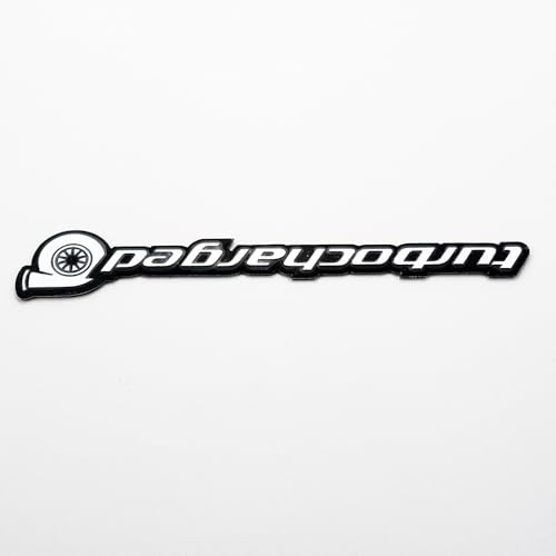 Image of 2Pc Turbocharged Emblem Aluminum Sticker Decal Nameplate Badge Double Tape for Cars, Trucks (Chrome Black)