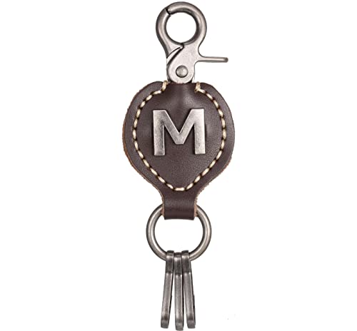 Leather Keychain For Men, Single Letter Alphabet With Easy Clasp - M - Rich Brown - One Size #TOP2