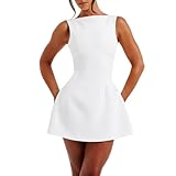 JUMISEE Women's Sleeveless Formal Mini Dress Elegant Backless A Line Tank Dress Bodycon Short Dresses for Office Work Party White