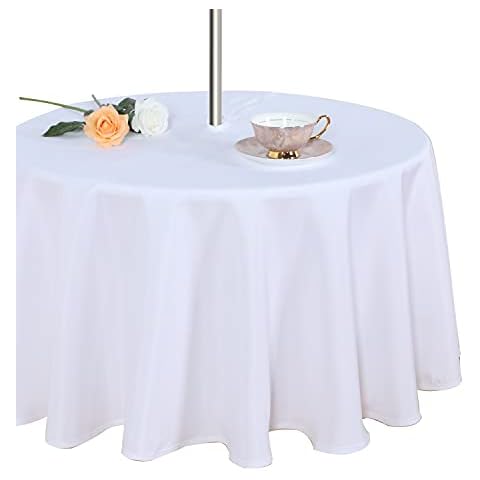 Fitable Round Table Cover Outdoor and Indoor Tablecloth - Washable Waterproof Wrinkle Free Table Cloth with Zipper and Umbrella Hole for Spring/Summer/Party/Picnic/BBQS/Patio White 70R Cover