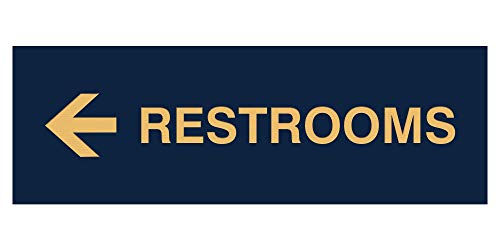 Signs ByLITA Basic Restrooms Left Arrow Directional Wall or Door Sign (Navy Blue/Gold) - Medium (1 Pack)