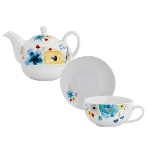 Juego de té de cerámica resistente al calor con tetera compacta y plato protector 2