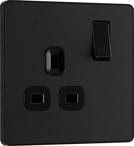 BG Electrical PCDMB21B Single Switch Wall Socket, Screwless Front Plate, Rounded Edges, Scalable, Matte Black, 13 Amp