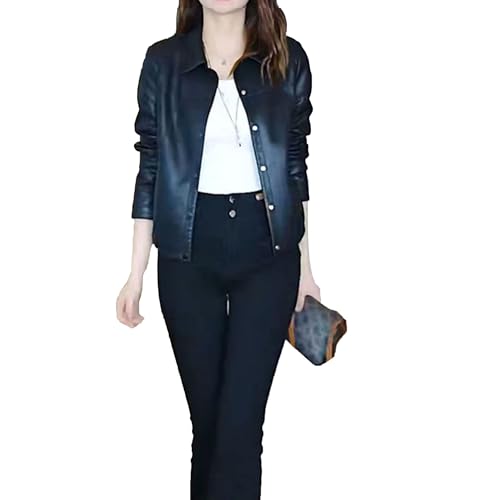 Manteau boutonné en similicuir noir finitions vintage et coupe ample mode