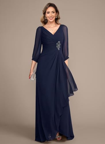 Loyeloy Women's Chiffon Long Sleeves Mother of The Bride Dresses 2025 Ruffled V Neck Aline Maxi Formal Evening Gowns2