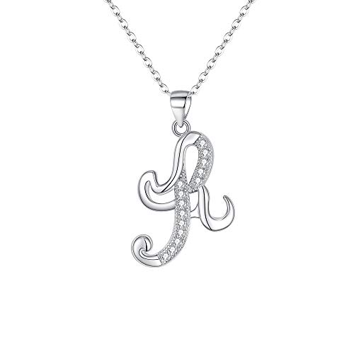 EVER FAITH 925 Sterling Silver CZ Cursive Initial 26 Letters Alphabet Adjustable Pendant Necklace Clear
