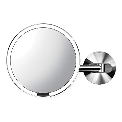 simplehuman ST3016 20cm Wall Mount Hard-Wired Sensor Mirror, Light Up Bathroom Makeup Magnifying Mirror, 5x Magnification, Telescopic Swing Arm, LED Tru-Lux Light System, Polished Stainless Steel
