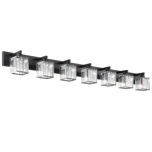Image of Aipsun Black Vanity Light Crystal Bathroom Lighting Fixtures Modern Bathroom Vanity Light 7 Light (Exclude Bulb)