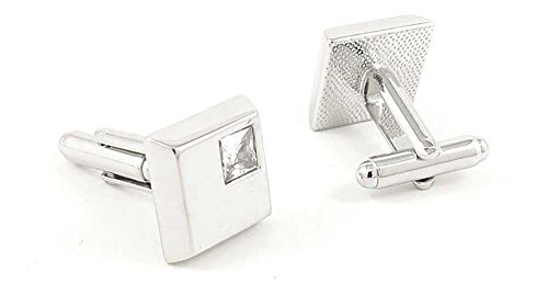 Par de Mancuernillas para Hombre con Diamante Blanco y Plata miniatura 1