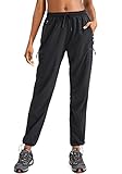 SANTINY Women's Hiking Cargo Pants Lightweight Quick Dry Outdoor Capris for Women Camping Athletic UPF 50 Zipper Pockets(01-Black_S)