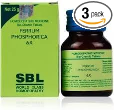 A bottle and its cover packet of Ferrum Phos 6X (SBL) | 25gm X 3 | NRHP