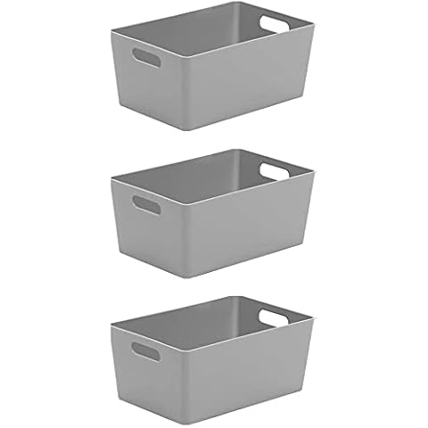 Wham Bam 4.02 Cool Grey Plastic Studio Storage Office Home & Kitchen Tidy Organiser 25.5 x 17 x 11cm (3 Baskets), 3 Cover