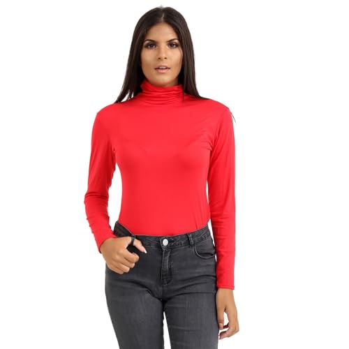 Camiseta de manga larga cuello redondo mujer rosso talla L de algodón básica