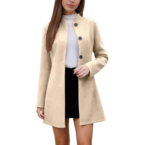 Elegant Stand Collar Slim Fit Casual Jacket Long Sleeve Button Front Outerwear Coat For Women Fall Winter Fashion (Beige, S) #73