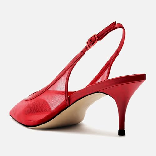 Image of Mesh Kitten Heels for Women Slingback Design with Pointed Toe Breathable and Stylish Elegant Low Heel for Comfort