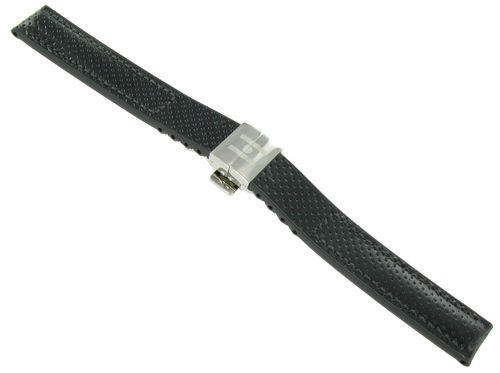 16mm Hirsch Golf Genuine Leather Adjustable Deployment Buckle Black Watch Band