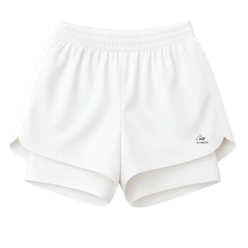 Image of Women's 2-in-1 Running Shorts | Quick-Dry Double Layer Gym Workout Shorts | Inner Compression Liner + Pockets | Lightweight Breathable Athletic Sports Shorts for Training Yoga