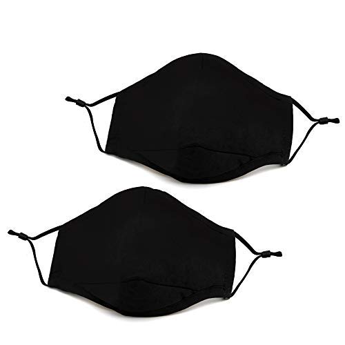 2-Pack - Reusable & Washable Cotton Fabric, Fashion Protective, Unisex Black Dust Cotton, Fashion Black Face Coverings Protective For Men and Women