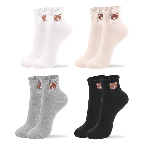 Image of Womens Cotton Crew & Ankle Socks, Cute Smiley Face Funny Character Size 6-9