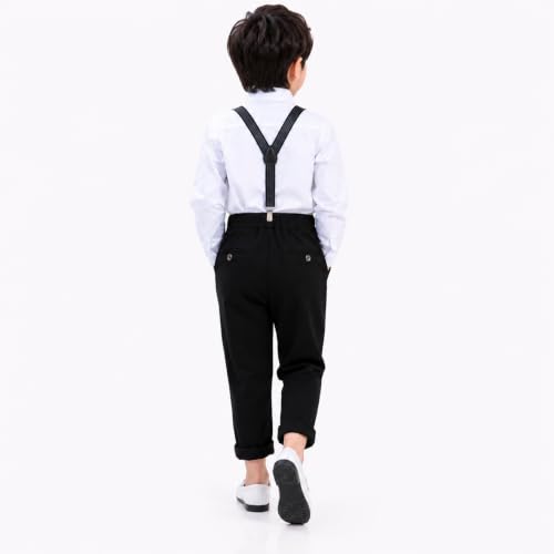 Image of SAGAR IMPEX Boys Cotton Blend Solid Full Sleeves Shirt and Pant Set with Suspender and Bow Tie | Clothing Set for Boys
