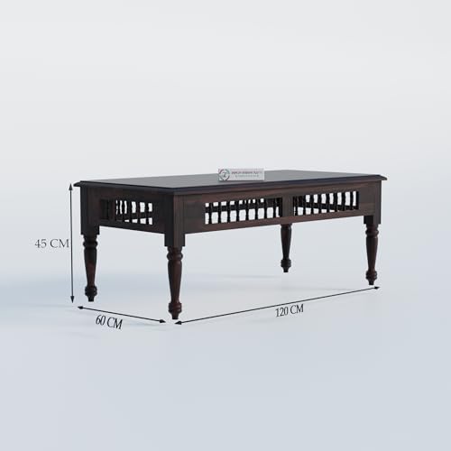 Image of Jangid Handicraft Solid Wood Coffee Table for Living Room | Wooden Center Table | Rectangular Coffee Table | Tea Table for Sofa | Modern Sofa Table for Hall | Sheesham, Walnut Finish