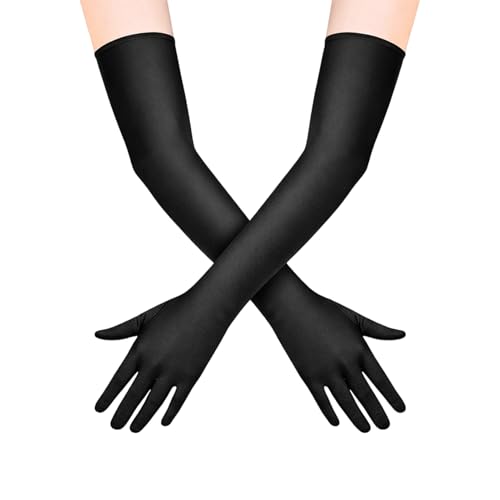 Gants longs femme noir élasthanne – Fins, extensibles et élégants pour soirée, mariage, opéra – Style vintage années 1920 – Taille unique