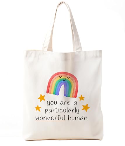 Zeghk Rainbow Canvas Tote Bag for Women Girls, Inspirational motivational Rainbow Gifts for Women, You are a Particularly Wonderful Human, Reusable Grocery Shopping Bag