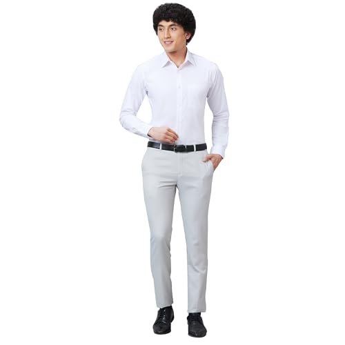 Image of Raymond Men's Poly Viscose Blend Structure Pattern Slim Fit Flat Front Formal Trouser