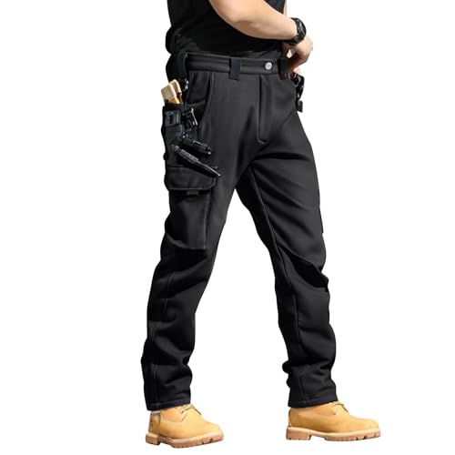 Fleece Tactical Pants for Men Waterproof Ripstop Construction Work Pants Thermal Cargo Pants with Multi Pockets