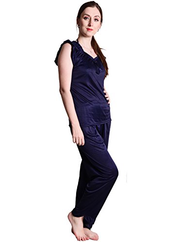 Image of Women's Soft & Smooth Satin Solid Nightwear Payjama Tikkle Night Suit Set
