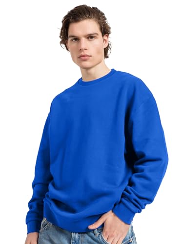 Image of Veirdo Cotton Poly Fleece Oversized Fit Full Sleeves Ribbed Solid Crew Neck Sweatshirt for Men