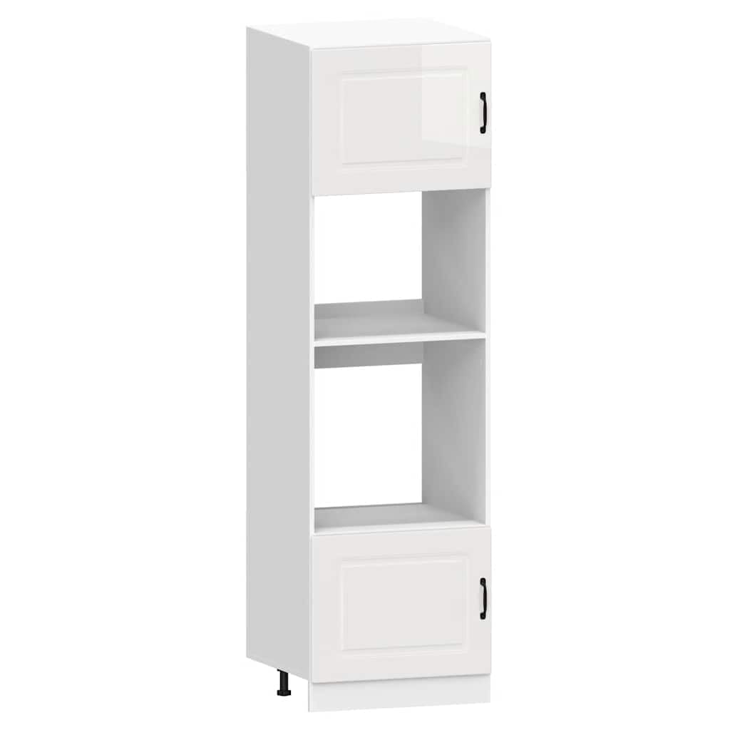 Kalmar - Set di 7 mobili da cucina in legno bianco lucido, con ampio spazio per riporre oggetti, piedi regolabili, autoportante, con mobiletto basso