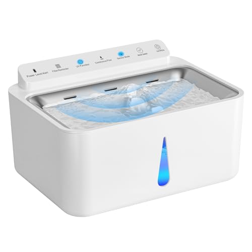 KUFOCE Fuente para Gatos sin Cable, 5L Bebedero Gatos Inalambrico con Sensor de Movimiento, Automatico Dispensador Agua Gatos con Bateria 5000mAh Recargable, Inoxidable Bandeja para Beber