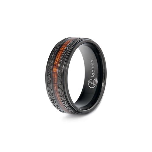 fablano Bague argentée ou noire [Faite à la main et étanche] – Bague en bois pour homme et femme – Bague de couple, alliance, bague de fiançailles –...